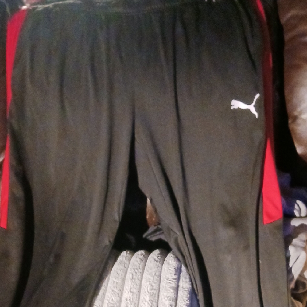 Puma Black and Red Sweatpants Tapered Leg Design